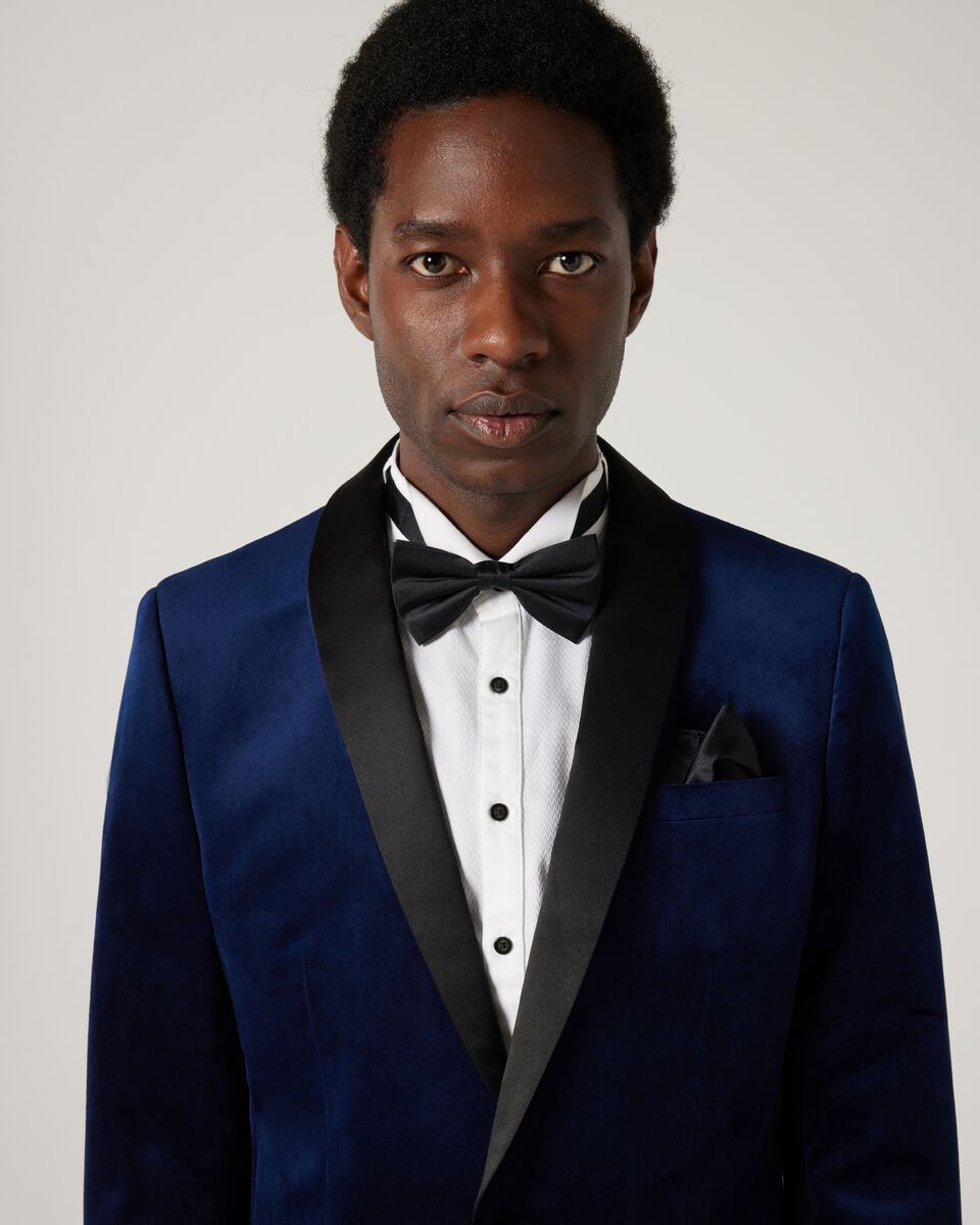 Slim Fit Detachable Shawl Collar Velvet Tuxedo Jacket, Dark Navy, hi-res